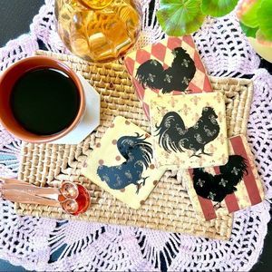 Vintage Retro Farmhouse Jo Moulton Rooster Farm Country Coaster Set Of 4